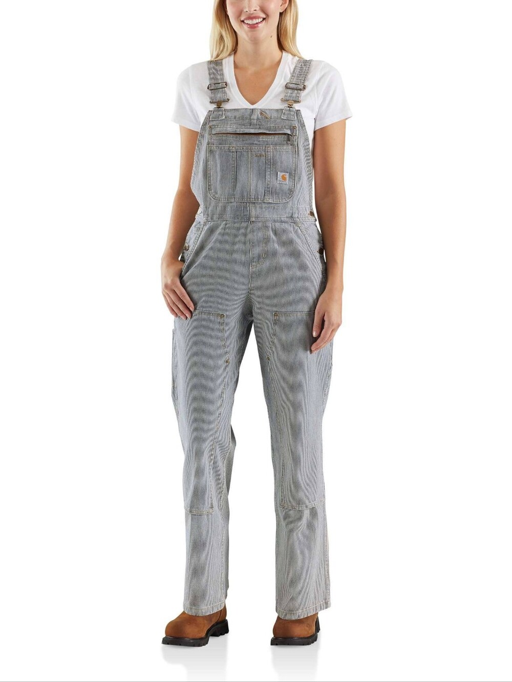 Carhartt Women's Railroad Stripe Denim Bib Overall Large Petite LP